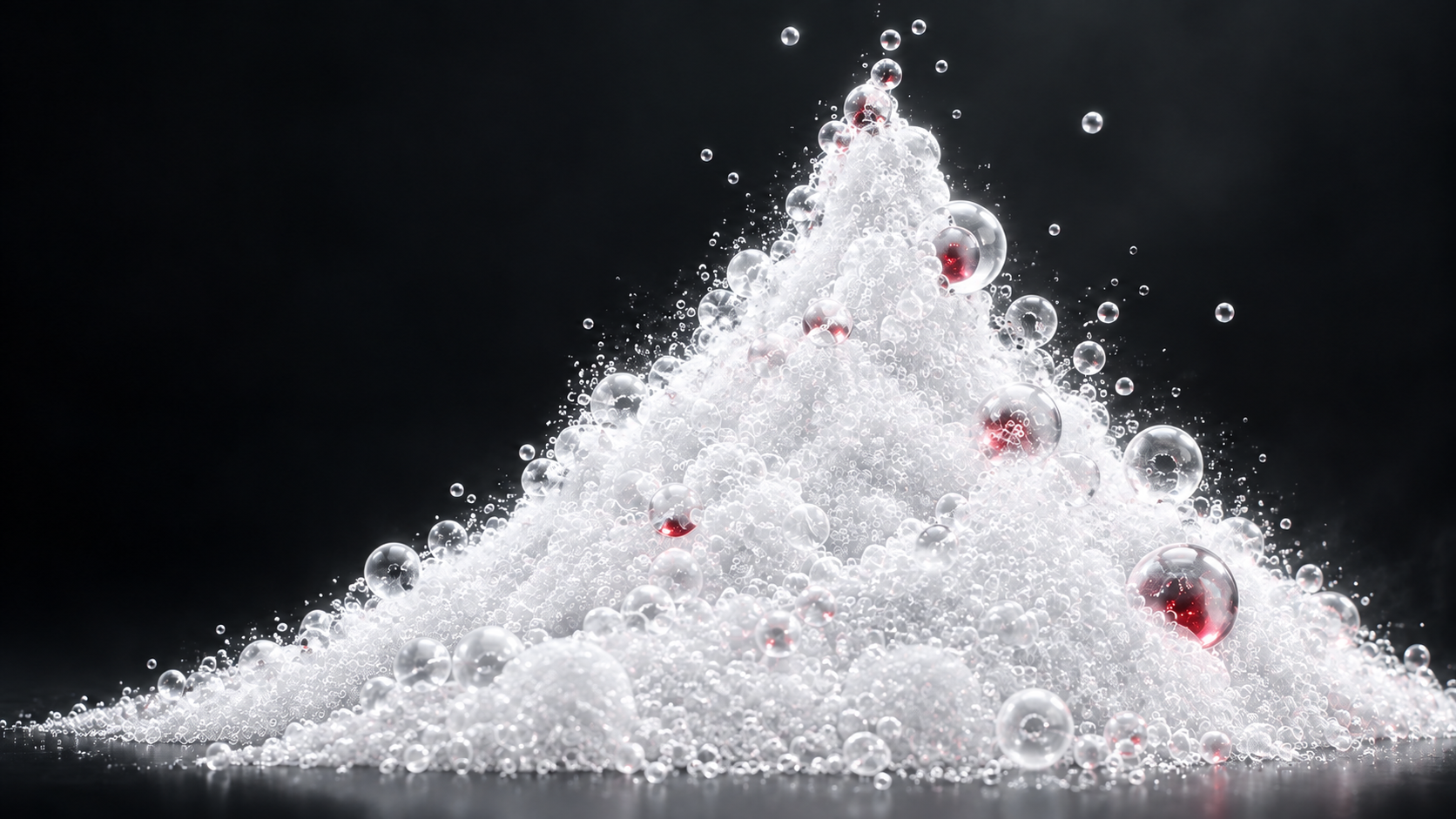 A clean white mountain formed from thousands of stable foam bubbles
